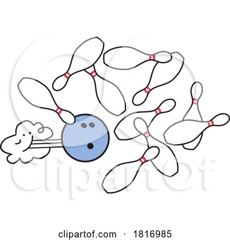 Cartoon Bowling Ball Crashing into Pins Licensed Clipart by Johnny Sajem