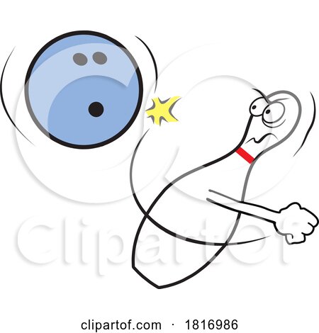 Cartoon Bowling Pin Fighting Back at a Ball Licensed Clipart by Johnny Sajem