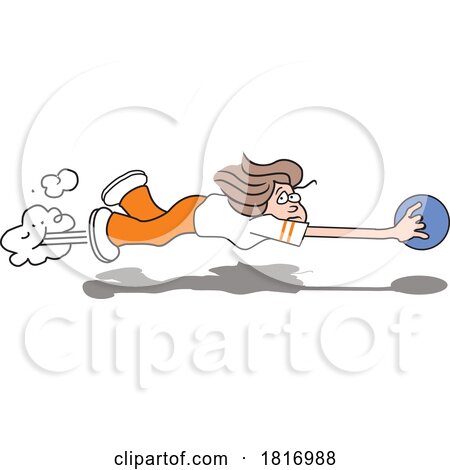 Cartoon Woman Flying with a Bowling Ball Licensed Clipart by Johnny Sajem