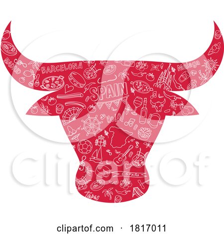 Spanish Dodles on a Red Bull Head Silhouette Licensed Clipart by Domenico Condello