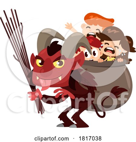 Cartoon Krampus with Scared Children Licensed Clipart by Hit Toon