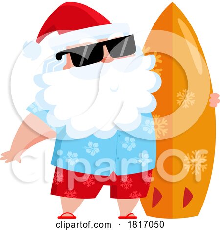 Cartoon Vacation Santa Claus Surfing Licensed Clipart by Hit Toon