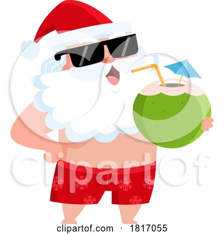 Cartoon Vacation Santa Claus Drinking Coconut Milk Licensed Clipart by Hit Toon