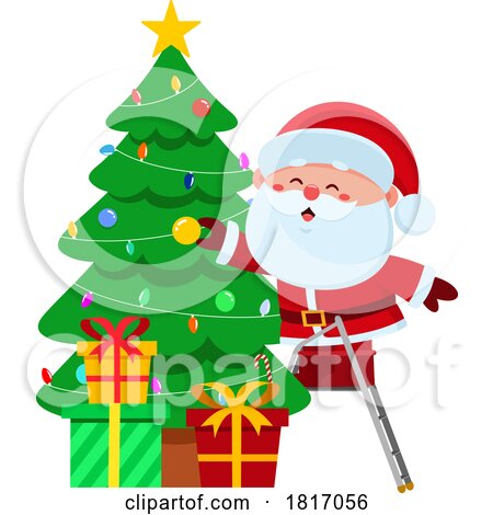 Cartoon Santa Claus Decorating a Christmas Tree Licensed Clipart by Hit Toon