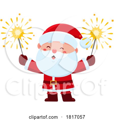 Cartoon Santa Claus with Sparklers Licensed Clipart by Hit Toon