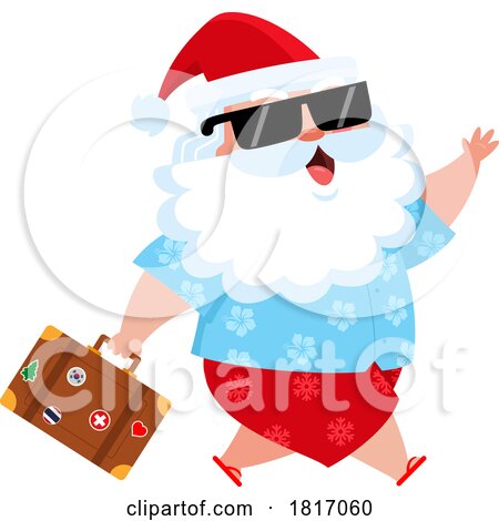 Cartoon Vacation Santa Claus with a Suitcase Licensed Clipart by Hit Toon