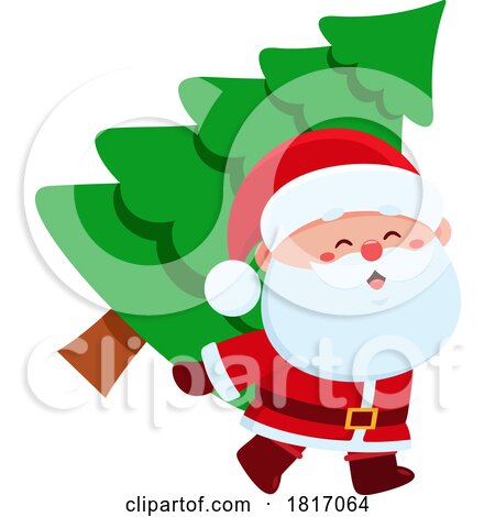 Cartoon Santa Claus Carrying a Tree Licensed Clipart by Hit Toon