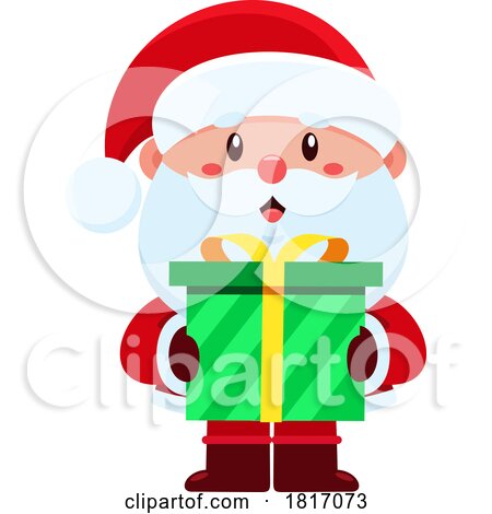 Cartoon Santa Claus Holding a Gift Licensed Clipart by Hit Toon