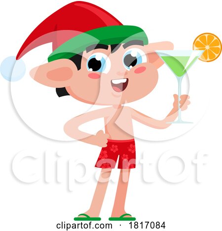 Cartoon Christmas Elf on Vacation Licensed Clipart by Hit Toon