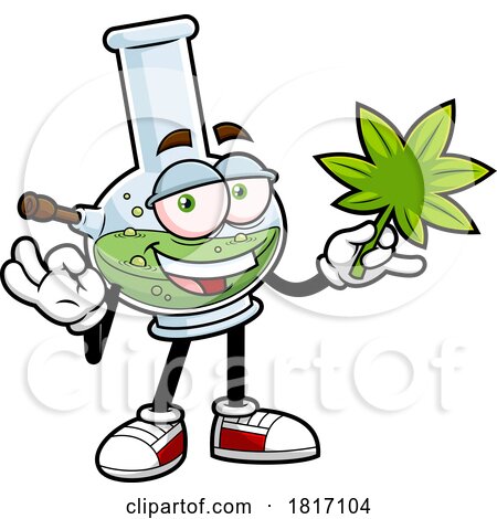 Cartoon Bong Mascot Holding a Pot Leaf Licensed Clipart by Hit Toon