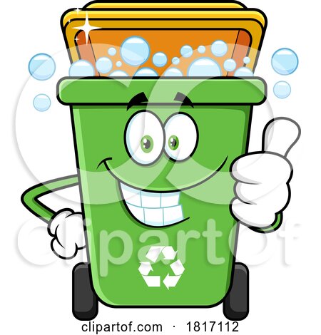 Cartoon Recycle Bin Mascot with Bubbles Licensed Clipart by Hit Toon