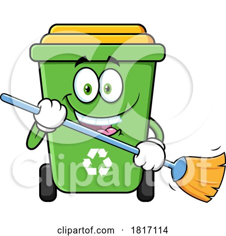 Cartoon Recycle Bin Mascot Sweeping Licensed Clipart by Hit Toon