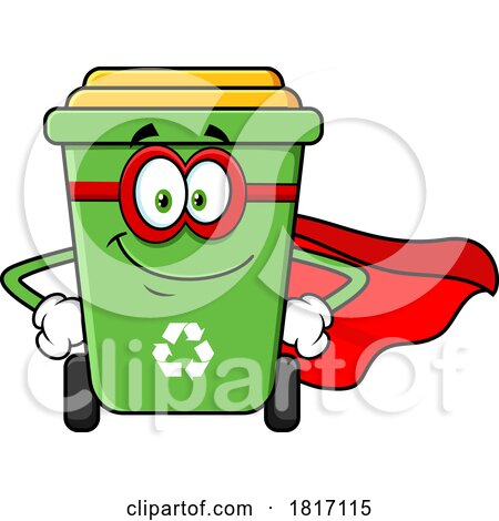 Cartoon Recycle Bin Mascot Wearing a Cape Licensed Clipart by Hit Toon