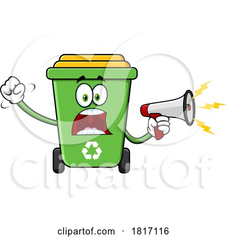 Cartoon Recycle Bin Mascot Using a Megaphone Licensed Clipart by Hit Toon