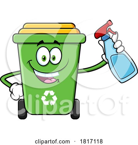 Cartoon Recycle Bin Mascot with a Cleaning Bottle Licensed Clipart by Hit Toon