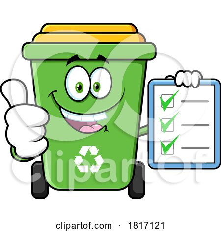 Cartoon Recycle Bin Mascot with a Check List Licensed Clipart by Hit Toon