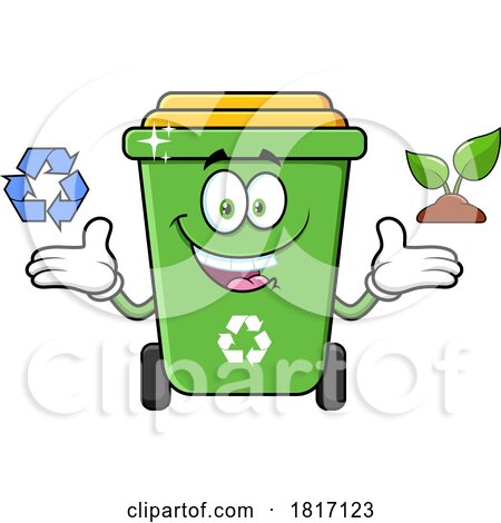 Cartoon Recycle Bin Mascot with a Plant and Arrows Licensed Clipart by Hit Toon