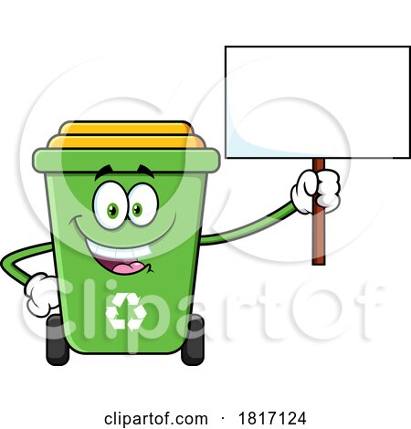 Cartoon Recycle Bin Mascot Holding a Sign Licensed Clipart by Hit Toon