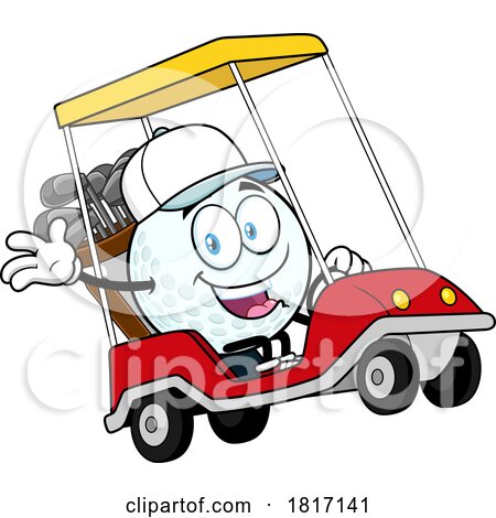 Cartoon Golf Ball Mascot Driving a Cart Licensed Clipart by Hit Toon