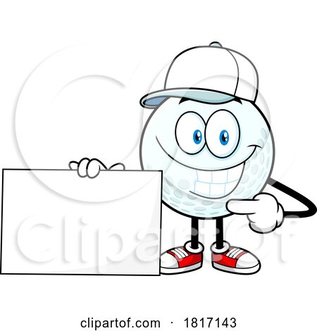 Cartoon Golf Ball Mascot with a Sign Licensed Clipart by Hit Toon