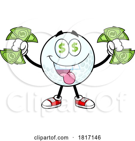 Cartoon Golf Ball Mascot with Cash Licensed Clipart by Hit Toon