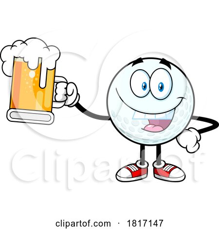 Cartoon Golf Ball Mascot with Beer Licensed Clipart by Hit Toon