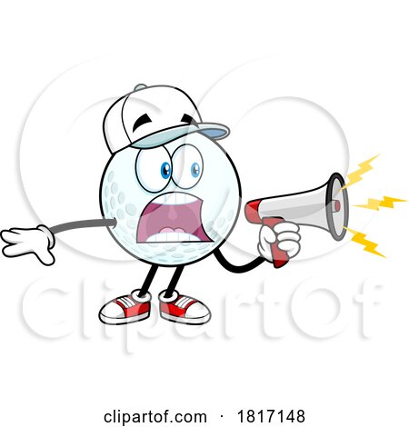 Cartoon Golf Ball Mascot Using a Megaphone Licensed Clipart by Hit Toon