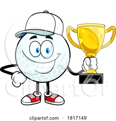 Cartoon Golf Ball Mascot with a Trophy Licensed Clipart by Hit Toon