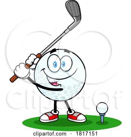 Cartoon Golf Ball Mascot Teeing off Licensed Clipart by Hit Toon