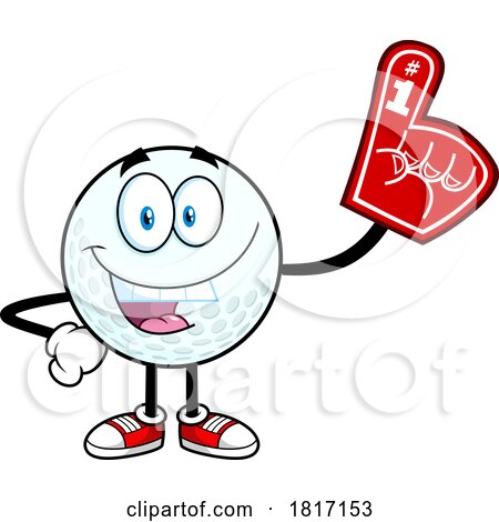 Cartoon Golf Ball Mascot with a Foam Finger Licensed Clipart by Hit Toon