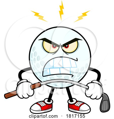 Cartoon Angry Golf Ball Mascot Bending a Club Licensed Clipart by Hit Toon