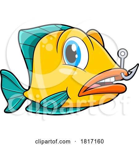 Cartoon Fish with a Hook Stuck in Its Lip Licensed Clipart by Hit Toon