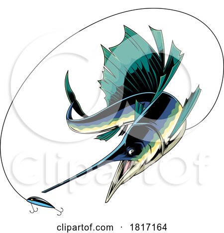 Cartoon Blue Marlin Fish Chasing a Lure Licensed Clipart by Hit Toon