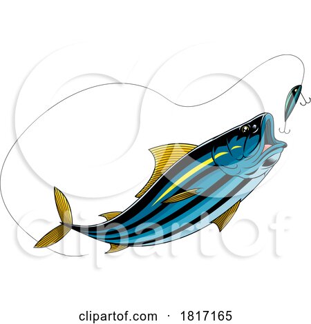 Cartoon Skipjack Tuna Fish Chasing a Lure Licensed Clipart by Hit Toon