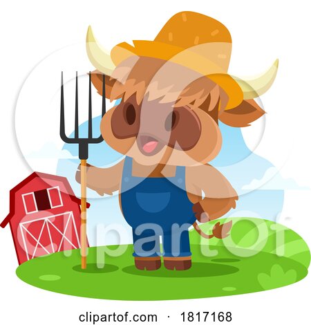 Cartoon Farmer Cow in a Barnyard Licensed Clipart by Hit Toon