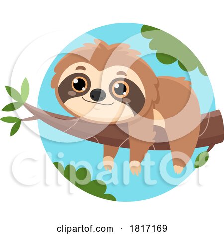 Cartoon Sloth Resting on a Branch Licensed Clipart by Hit Toon