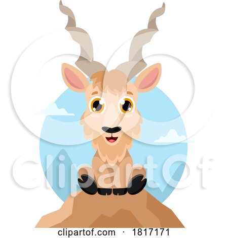 Cartoon Markhor on a Mountain Top Licensed Clipart by Hit Toon