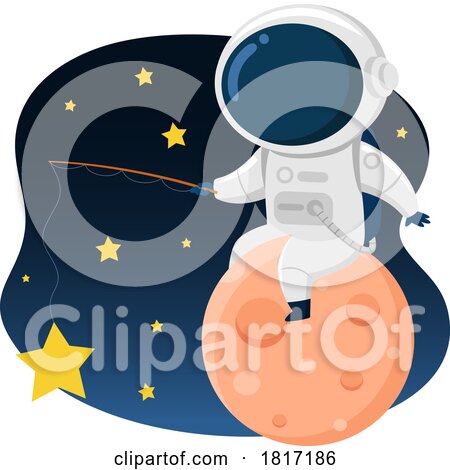 Cartoon Astronaut Fishing for the Stars Licensed Clipart by Hit Toon