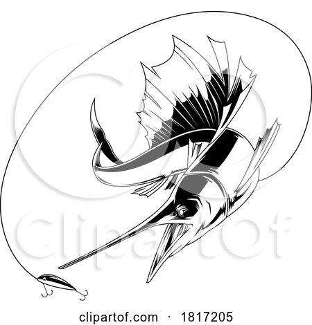 Cartoon Blue Marlin Fish Chasing a Lure Licensed Clipart by Hit Toon