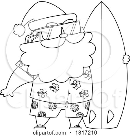 Cartoon Vacation Santa Claus Surfing Licensed Clipart by Hit Toon