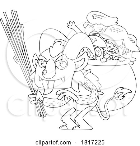 Cartoon Krampus with Scared Children Licensed Clipart by Hit Toon