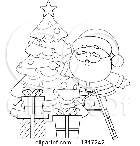 Cartoon Santa Claus Decorating a Christmas Tree Licensed Clipart by Hit Toon