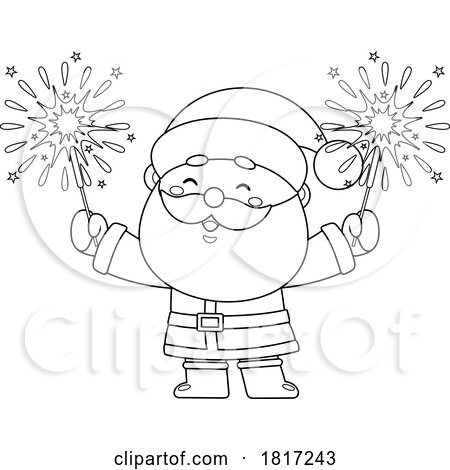 Cartoon Santa Claus with Sparklers Licensed Clipart by Hit Toon