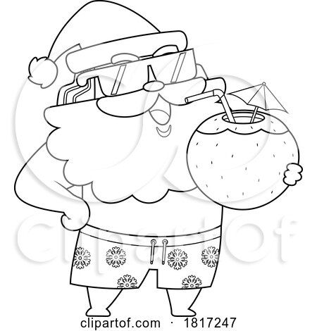 Cartoon Vacation Santa Claus Drinking Coconut Milk Licensed Clipart by Hit Toon