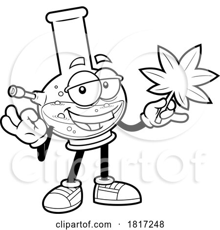 Cartoon Bong Mascot Holding a Pot Leaf Licensed Clipart by Hit Toon