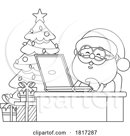 Cartoon Santa Claus Using a Laptop Licensed Clipart by Hit Toon