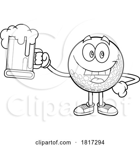 Cartoon Golf Ball Mascot with Beer Licensed Clipart by Hit Toon