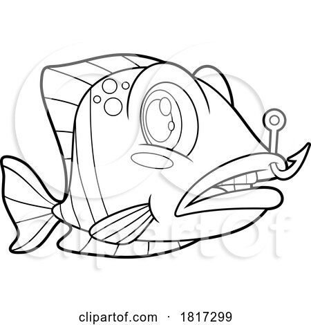 Cartoon Fish with a Hook Stuck in Its Lip Licensed Clipart by Hit Toon