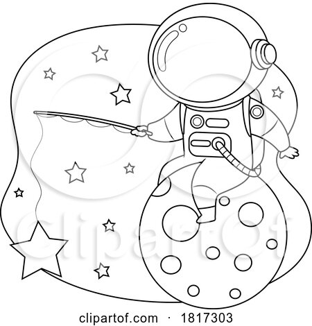 Cartoon Astronaut Fishing for the Stars Licensed Clipart by Hit Toon