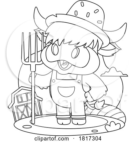 Cartoon Farmer Cow in a Barnyard Licensed Clipart by Hit Toon